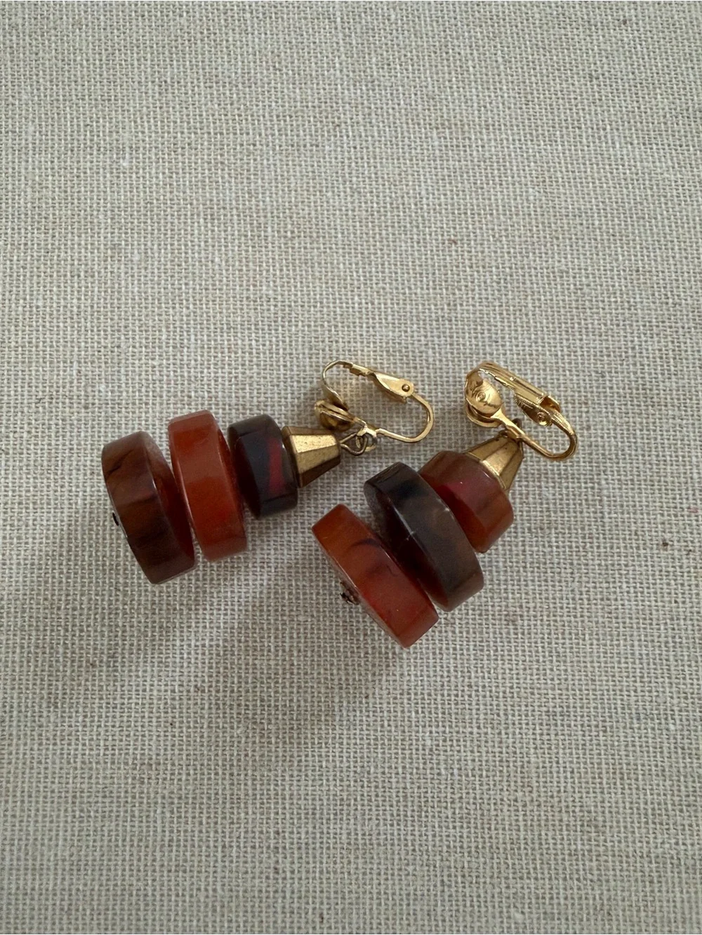 Vintage mid century modern brown earrings tortoise Bakelite